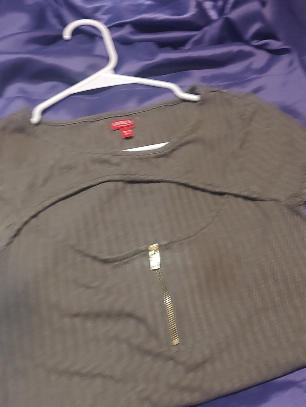 Guess Olive Green Ribbed Top with Gold Zipper